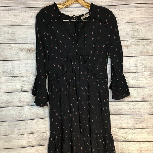 LOFT Dresses & Skirts - Loft Tulip Print Ruffle Hem Sleeve Midi Dress